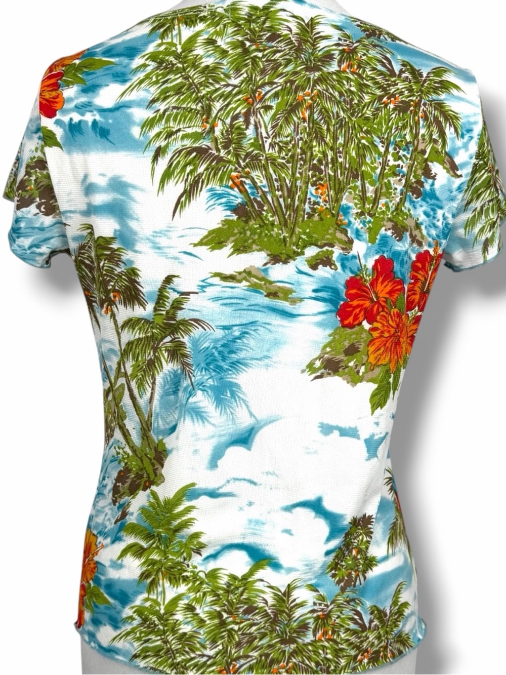 Nine West Tropical Palm Floral Print Scoop Neck Top Sz M - Picture 3 of 4